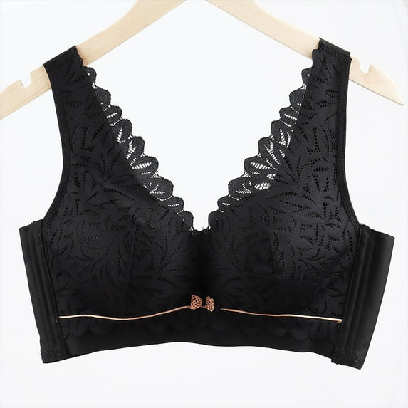 Zunfeo Bras for Women- Push-up Wire Free Lace Sexy Bralette Full Figure Underwear Black S