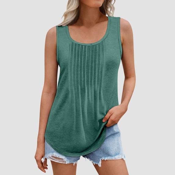 Zunfeo Camisole Tops for Women Smocked Sleeveless Tank Tops Casual Summer Flowy Shirts Clearance- Green 12