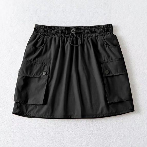 Zunfeo Cargo Skirt for Women with Pockets Casual Comfy Low Rise Drawstring Hip Pleated Skirt Fashion Sports Tennis Yoga Mini Skirt Streetwear- Black Size S