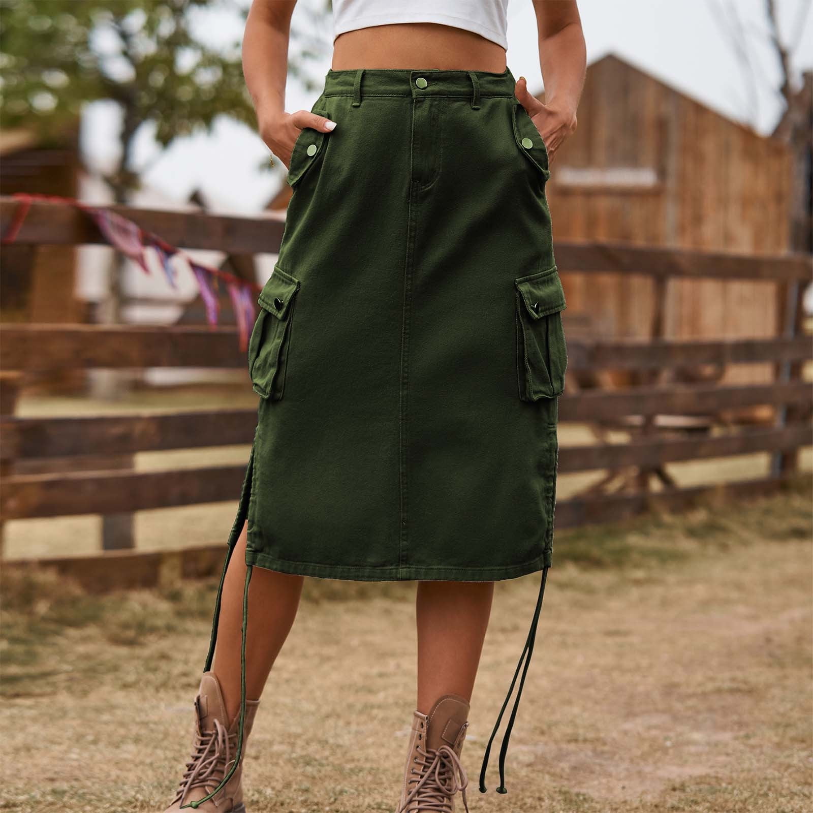 Zunfeo Cargo Skirt for Women with Pockets Casual Summer Midi