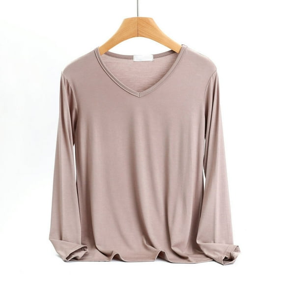 Zunfeo Casula Tops for Women Long Sleeve Fall Tops Cozy Pullover Basic T Shirts Tops Christmas Gift Khaki