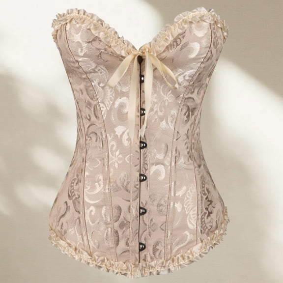Zunfeo Corsets for Women Vintage Lace Bustier Tops for Party Wedding Halloween Floral Sexy Tops Shapewear Beige XXL