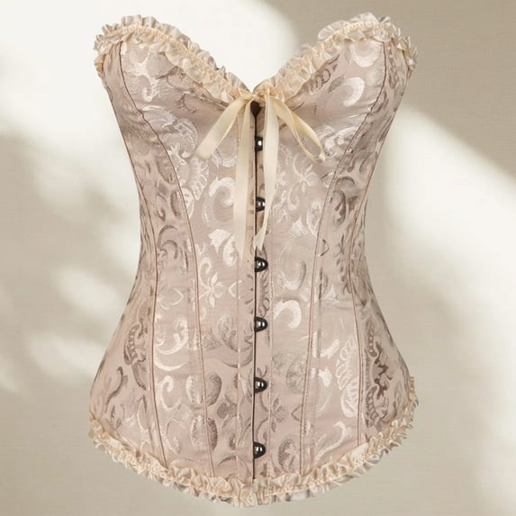 Zunfeo Corsets for Women Vintage Lace Bustier Tops for Party Wedding Halloween Floral Sexy Tops Shapewear Beige XL