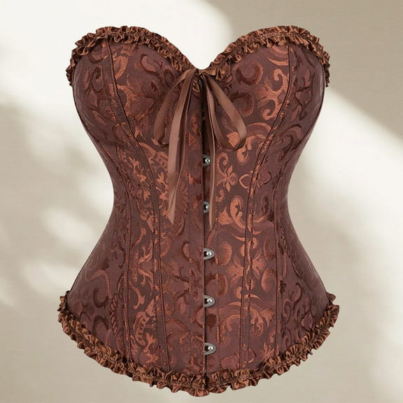 Zunfeo Corsets for Women Vintage Lace Bustier Tops for Party Wedding Halloween Floral Sexy Tops Shapewear Coffee M