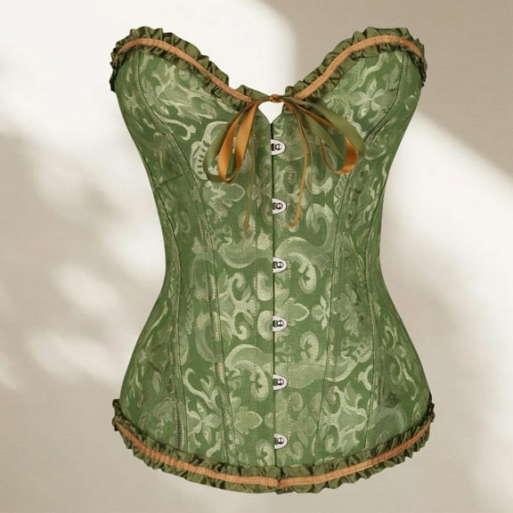 Zunfeo Corsets for Women Vintage Lace Bustier Tops for Party Wedding Halloween Floral Sexy Tops Shapewear Green XL
