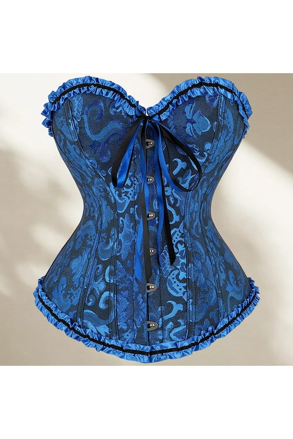 Corsets for Women Vintage Lace Bustier Tops for Party Wedding Halloween Floral Sexy Tops Shapewear Blue S