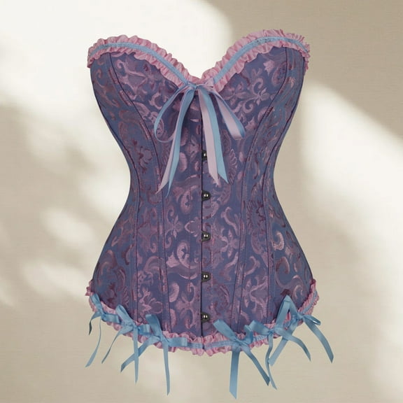 Zunfeo Corsets for Women Vintage Lace Bustier Tops for Party Wedding Halloween Floral Sexy Tops Shapewear Blue XL