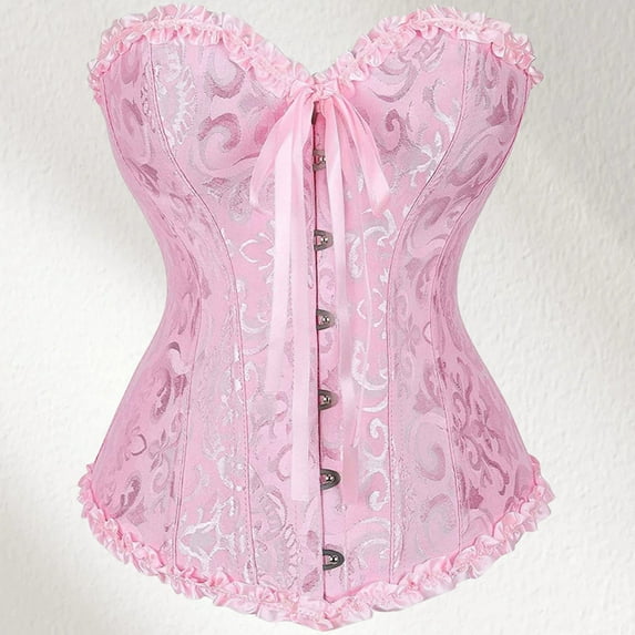 Zunfeo Corsets for Women Vintage Lace Bustier Tops for Party Wedding Halloween Floral Sexy Tops Shapewear Pink L