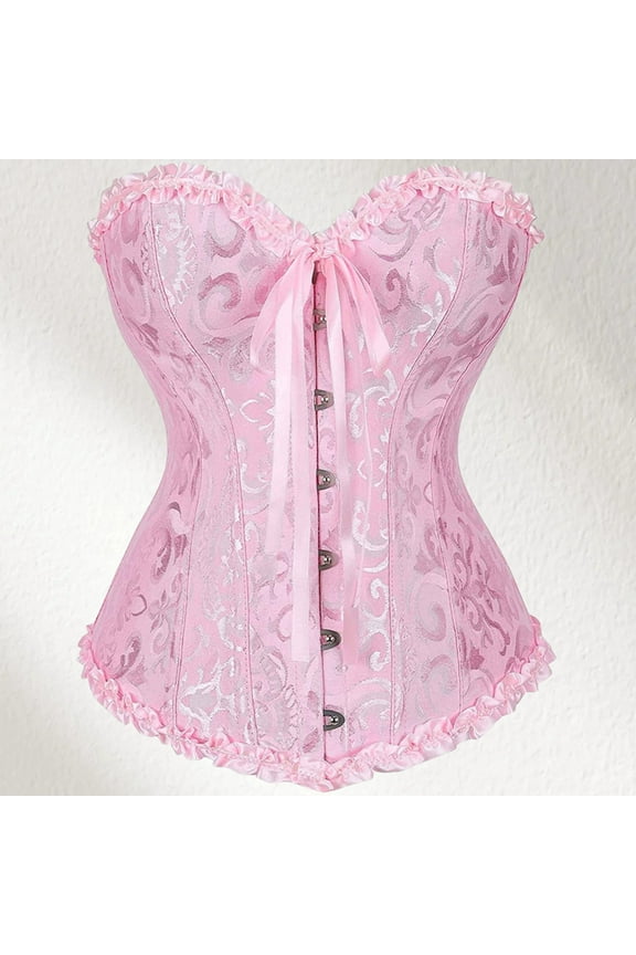 Corsets for Women Vintage Lace Bustier Tops for Party Wedding Halloween Floral Sexy Tops Shapewear Pink XL