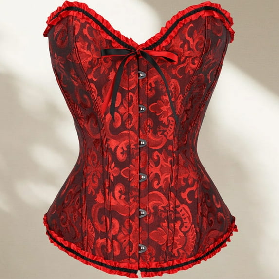 Zunfeo Corsets for Women Vintage Lace Bustier Tops for Party Wedding Halloween Floral Sexy Tops Shapewear Wine M