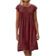 thumbnail image 1 of Zunfeo Cotton Linen Dress for Women Casual Pleated Summer Sundress Beach Vacation Boho Dress Red 5XL, 1 of 8