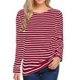 thumbnail image 1 of Zunfeo Fall Long Sleeve Tops for Women Casual Cozy Striped T Shirts Loose Pullover Tunic Tops New Arrivals- Wine 4, 1 of 4