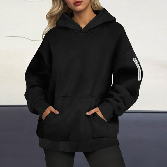 Zunfeo Women's Fleece Sweatshirt Fall Winter Oversize Hoodies with Pockets Long Sleeve Pullover Plush Tops