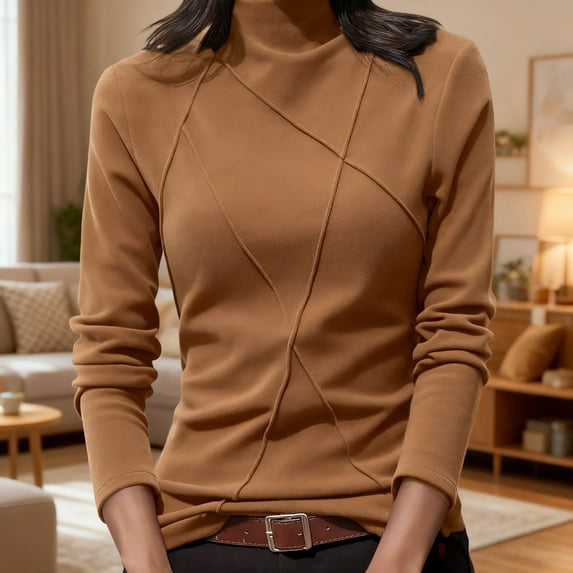 Zunfeo High Neck Fall Winter Tops for Women Soft Warm Lightweight Slim Fleece Shirts for Fall Winter Cold Weather Brown S