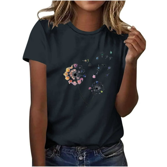 Zunfeo Summer Tops for Women Short Sleeve Floral T Shirts Cozy Casual Graphic Shirts 2025 New Arrivals Black XL