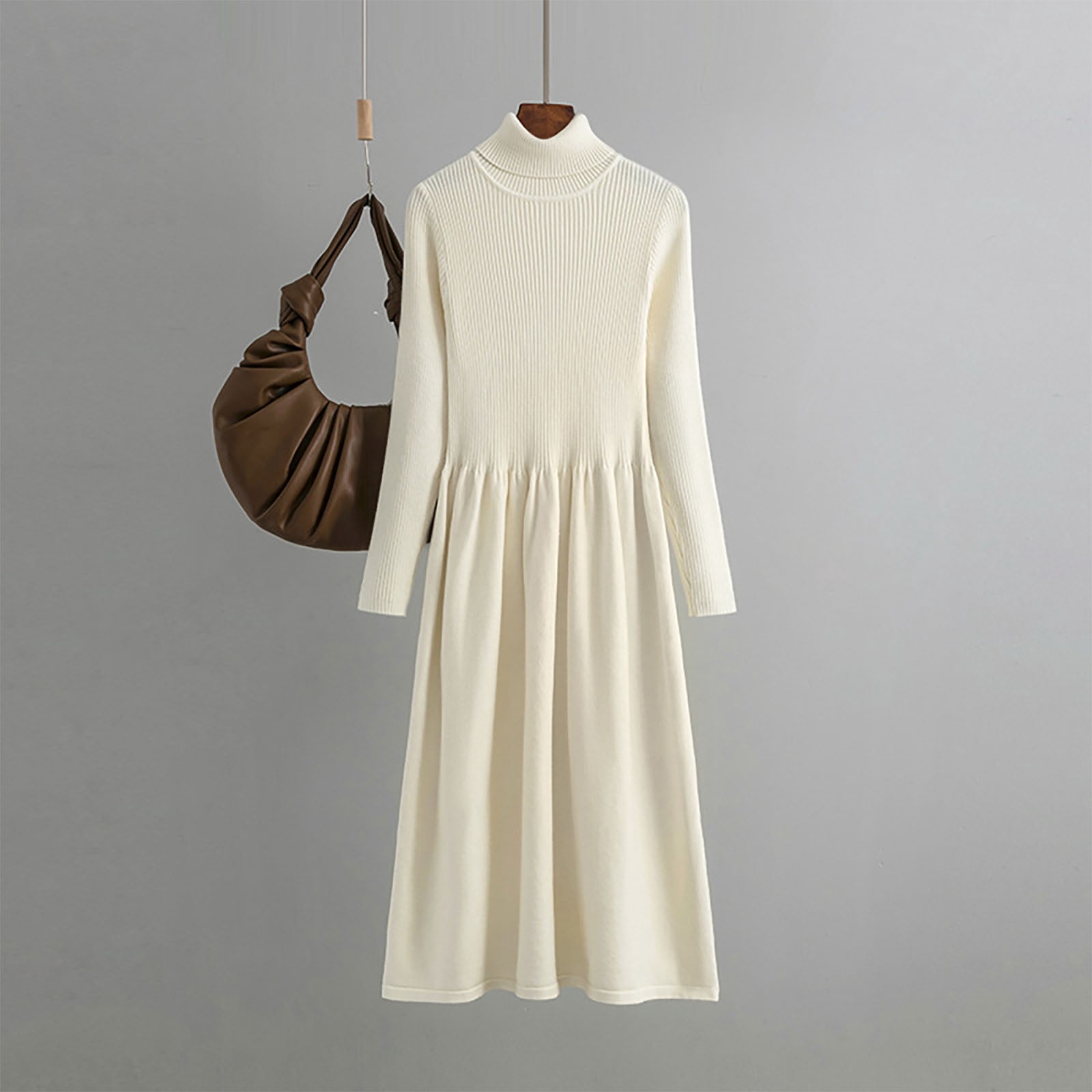 Zunfeo Fall Winter Dress for Women Trendy Knit Pleated Dress High 