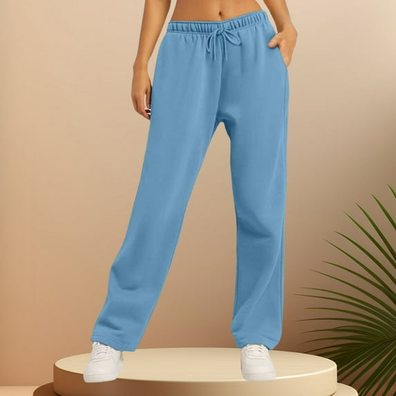absuyy Fleece Lined Sweatpants Women Warm Plush Wide Leg Pants Elastic High Waisted Trousers with Pockets
