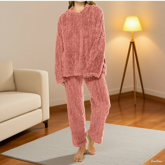 Zunfeo Winter Pajamas for Women Warm Plush Fleece Sleepwear Sets Thermal Pullover Fall 2 Piece Loungewear
