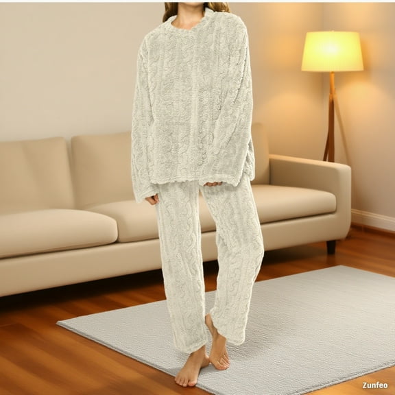 Zunfeo Winter Pajamas for Women Warm Plush Fleece Sleepwear Sets Thermal Pullover Fall 2 Piece Loungewear