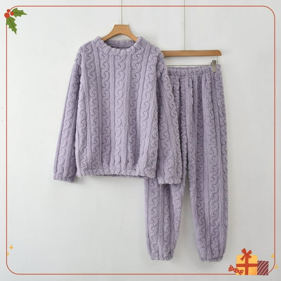Zunfeo Fleece Pajamas for Women Warm Plush Sleepwear 2 Piece Loose Pullover Fall Winter Loungewear Purple