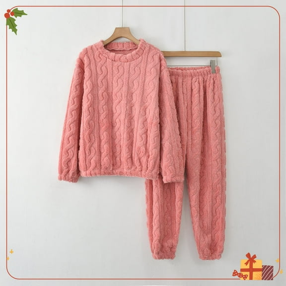 Zunfeo Fleece Pajamas for Women Warm Plush Sleepwear 2 Piece Loose Pullover Fall Winter Loungewear Red