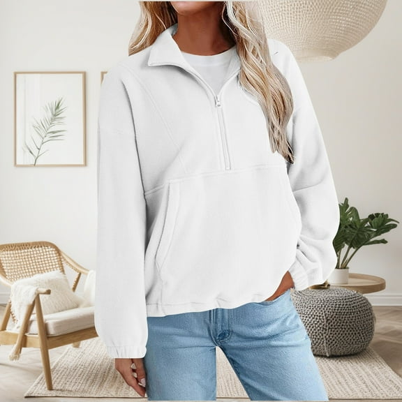 Zunfeo Fleece Sweatshirt for Women Warm Fall Winter Pullover Sweatshirts Half Zip Cozy Long Sleeve Plush Tops