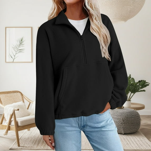 ZunFeo Fleece Sweatshirt for Women Warm Fall Winter Pullover Sweatshirts Half Zip Cozy Long Sleeve Plush Tops