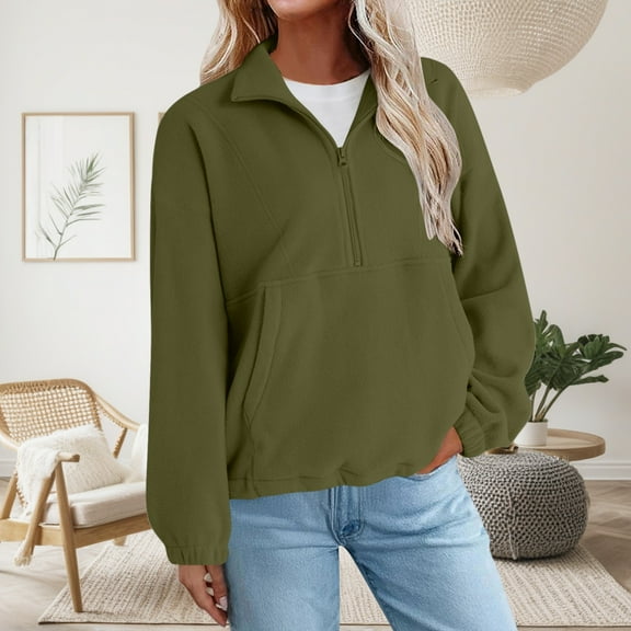 Zunfeo Fleece Sweatshirt for Women Warm Fall Winter Pullover Sweatshirts Half Zip Cozy Long Sleeve Plush Tops