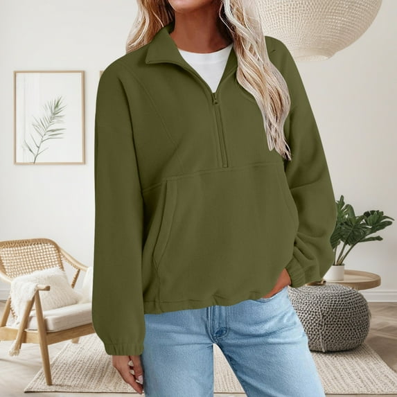 ZunFeo Fleece Sweatshirt for Women Warm Fall Winter Pullover Sweatshirts Half Zip Cozy Long Sleeve Plush Tops