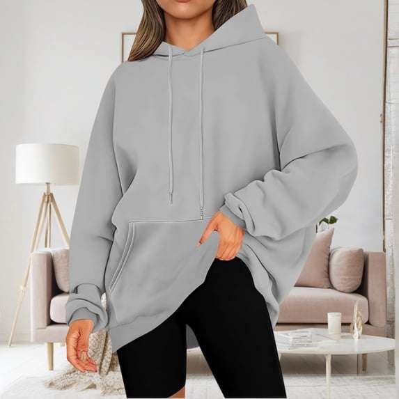 ZunFeo Hooded Fleece Sweatshirts for Women Warm Fall Winter Oversize Sweatshirts with Pockets Loose Cozy Long Sleeve Tops
