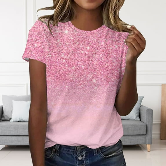 Zunfeo Juniors Tops Clothing Under $10 Short Sleeve Summer Tops 2025 Casual Women Tunic T Shirts Pink M