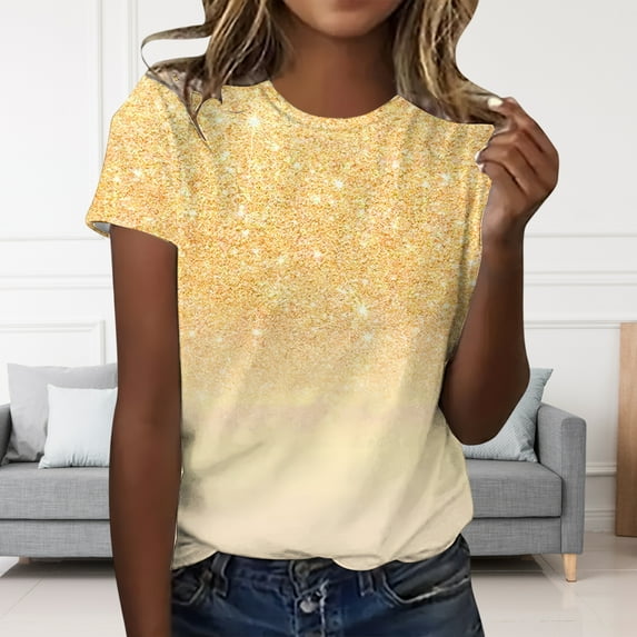 Zunfeo Juniors Tops Clothing Under $10 Short Sleeve Summer Tops 2025 Casual Women Tunic T Shirts Yellow S
