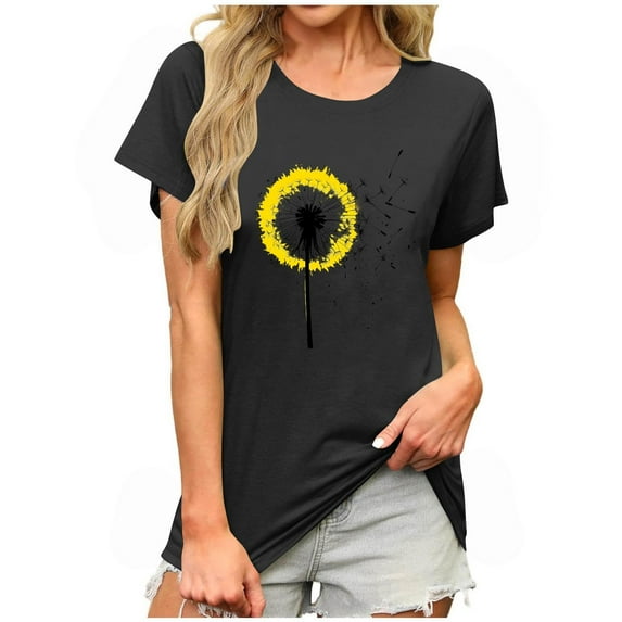 Zunfeo Summer Tops for Women 2025 Short Sleeve Graphic T Shirts Casual Cozy Flroal Ladies Shirts Black 2XL