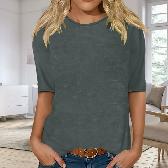 Zunfeo Women's Casual Tops Under $10 Elbow-Length Sleeve Pullover Summer Tops Crew Neck Cozy Tunic Tops