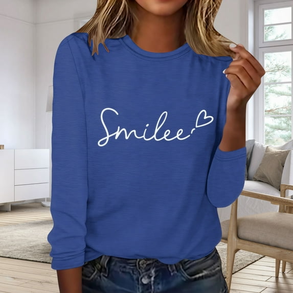 Zunfeo Women Long Sleeve Shirts Casual Cozy Loose Fall Tops Pullover Crew Neck Graphic Junior T Shirts
