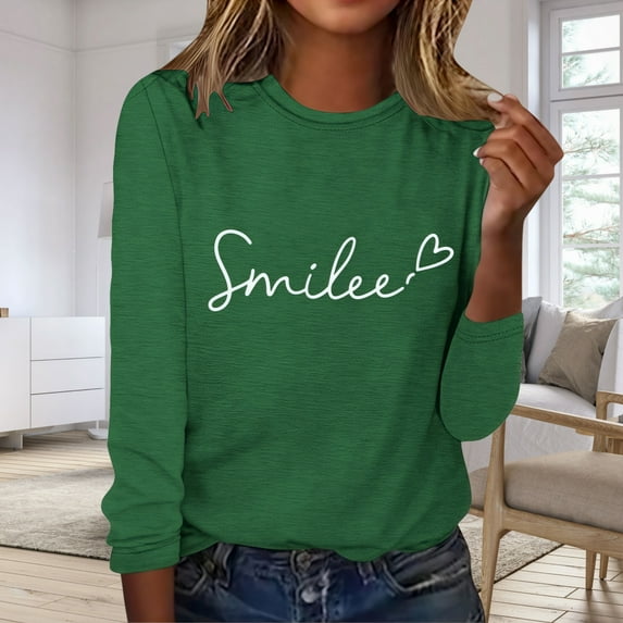 Zunfeo Women Long Sleeve Shirts Casual Cozy Loose Fall Tops Pullover Crew Neck Graphic Junior T Shirts