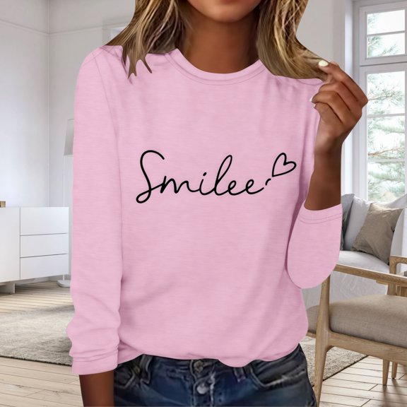 Zunfeo Women Long Sleeve Shirts Casual Cozy Loose Fall Tops Pullover Crew Neck Graphic Junior T Shirts