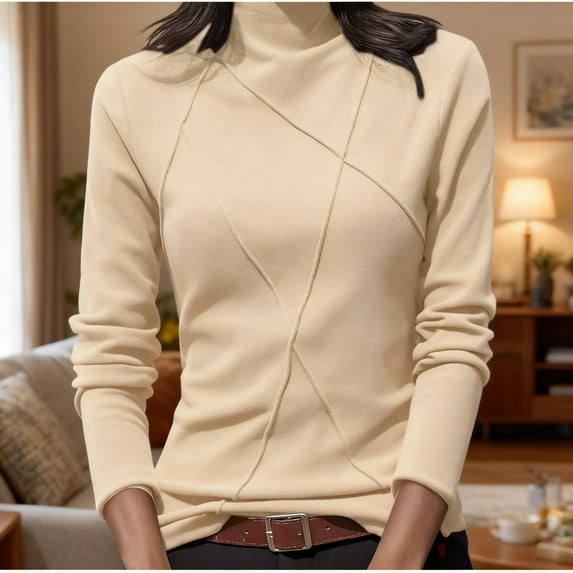 Zunfeo High Neck Fall Winter Tops for Women Soft Warm Lightweight Slim Fleece Shirts for Fall Winter Cold Weather Beige L