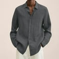 thumbnail image 1 of Zunfeo Men's Tops- Dressy Blouse Solid Collared Button-Down Long Sleeve ,for Spring Autumn Dark Gray XXXXXL, 1 of 5