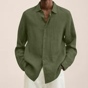 Zunfeo Men's Tops- Solid Collared Dressy Blouse Long Sleeve Button-Down ,for Spring Autumn Army Green XXL