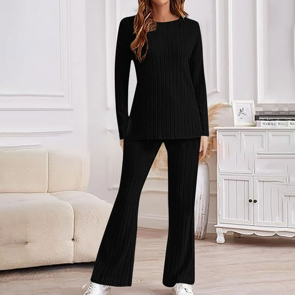 Zunfeo Outfits for Women 2 Piece Sets Fall Knit Lounge Sets Casual Long Sleeve Tops Loungewear S-XL Clearance-