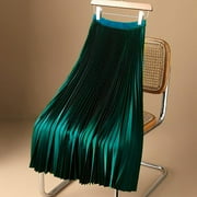 Zunfeo Pleated Skirts for Women High Waist Midi Satin Skirts Summer A-Line Maxi Skirts for Vacation Party Green M