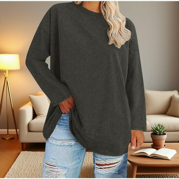 Zunfeo Women's Long Sleeve Tops Pullover Plus Size Fall Tops Casual Loose Tunic T Shirts