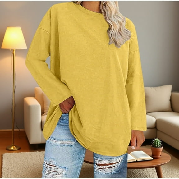 Zunfeo Women's Long Sleeve Tops Pullover Plus Size Fall Tops Casual Loose Tunic T Shirts