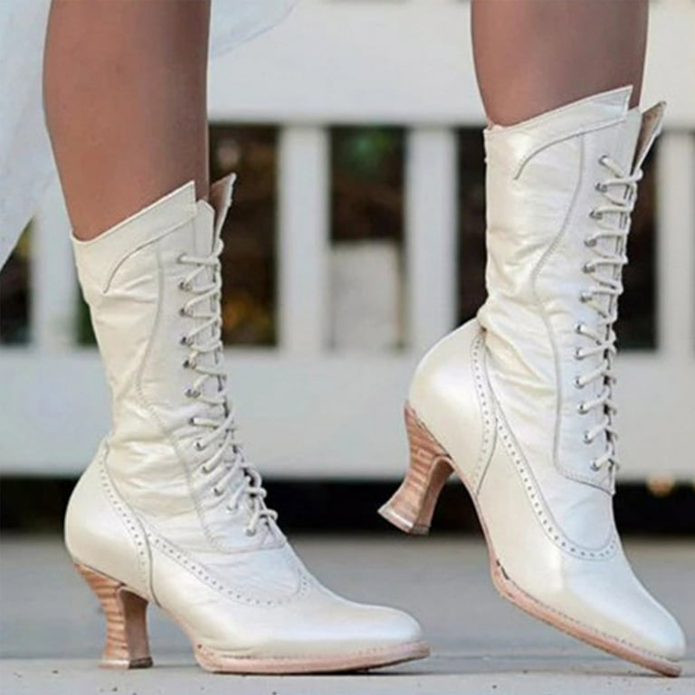 White victorian shop boots