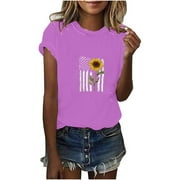 Zunfeo Shirt Top-Juniors Short Sleeve Leisure Top Female Blouses Women Casual Summer Printing Short Sleeves Round Neck Loose T-Shirt Blouse Tops ,#97 Purple