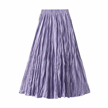 Zunfeo Skirts for Women Trendy Elastic High Waisted Pleated Skirts Flowing Maxi Flare Skirts- Purple One Size