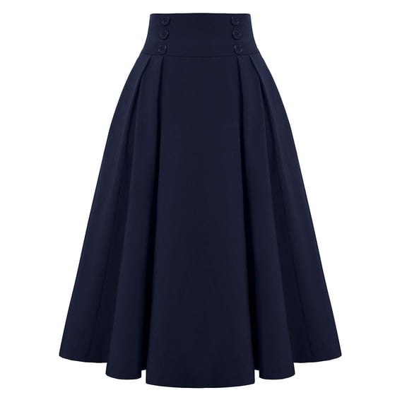 Zunfeo Pleated Skirts for Women High Waist A-Line Midi Skirts for Daily Office Navy Size S