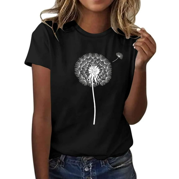 Zunfeo Cotton Tops for Women Cozy Summer Floral T Shirts Short Sleeve Graphic Shirts 2025 Black XL