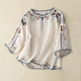 thumbnail image 1 of Zunfeo Summer Blouses for Women 2024 3/4 Sleeve Cotton Linen Shirts Embroidery Plus Size Tops New Arrivals Beige XL, 1 of 3